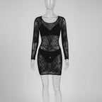 Seductive Black Lace Rhinestone Bodystocking