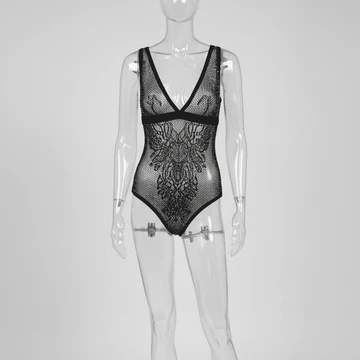 Luxury V-Neck Mesh Bodystocking