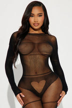 Charming Black Heart Net Full-Body Bodystocking