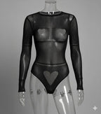 Charming Black Heart Net Full-Body Bodystocking